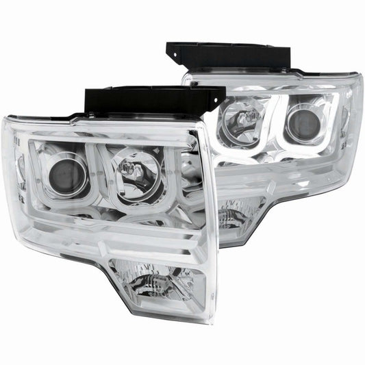 ANZO 2009-2014 Ford F-150 Projector Headlights w/ U-Bar Chrome