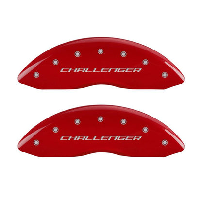 MGP 4 Caliper Covers Engraved Front Block/Challenger Engraved Rear Vintage Style/RT Red fnsh slvr ch