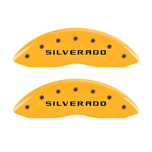 MGP 4 Caliper Covers Engraved Front & Rear Silverado Yellow Finish Blk Char 04 Chevy Avalanche 1500