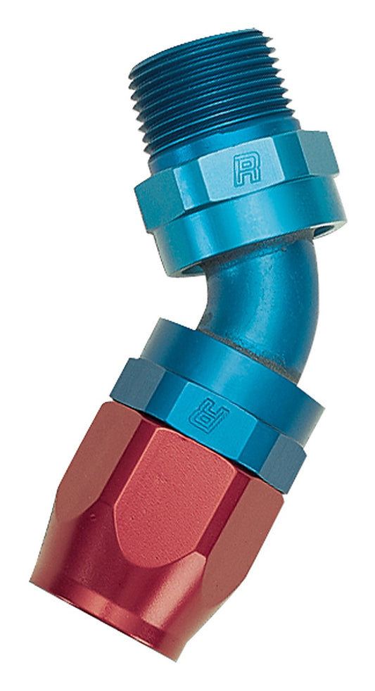 Russell Performance -10 AN Red/Blue 45 Deg Full Flow Swivel Pipe Thread Hose End (With 1/2in NPT)