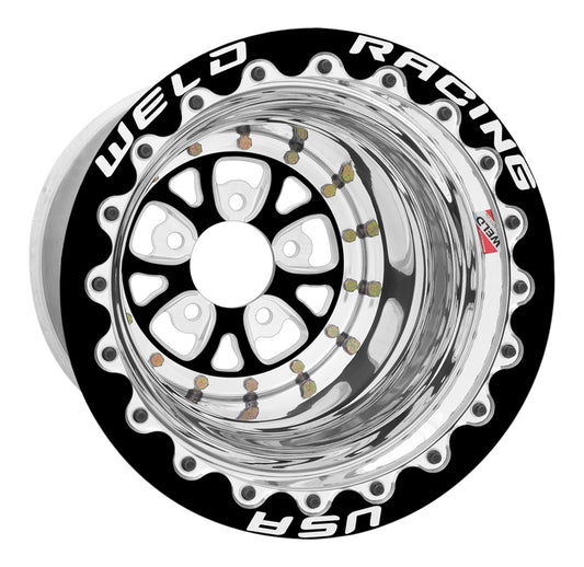 Weld V-Series 15x10 / 5x4.5 BP / 3in. BS Black Center w/ Polished Shell - Black Single Beadlock MT