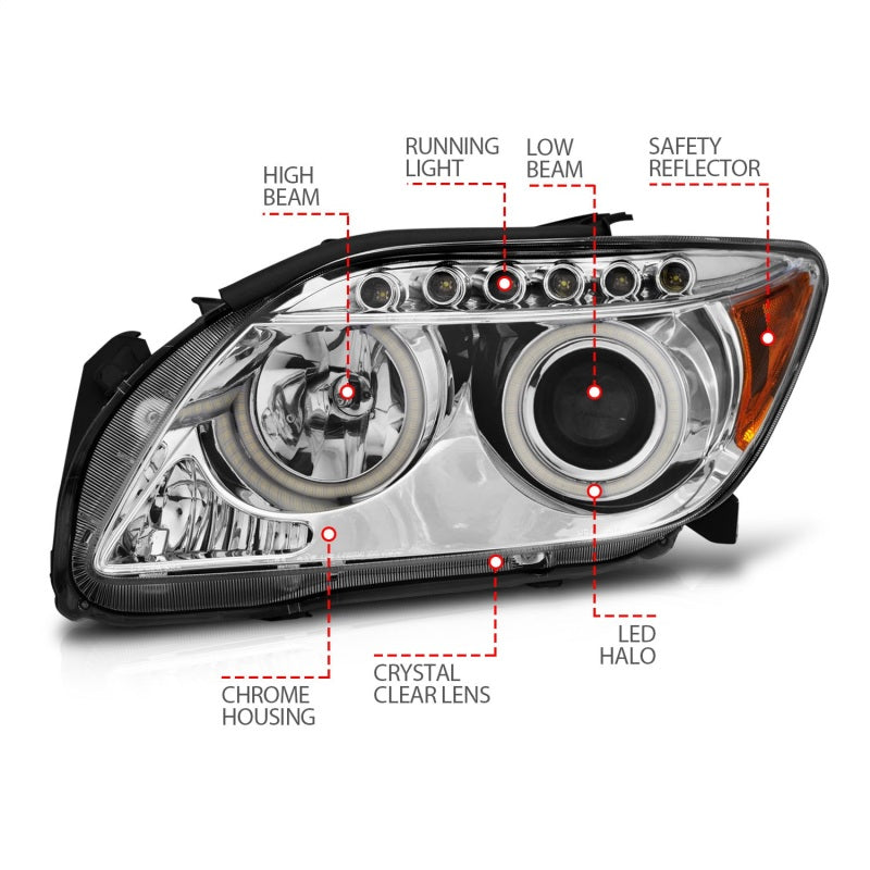 ANZO 2005-2010 Scion Tc Projector Headlights w/ Halo Chrome (CCFL)