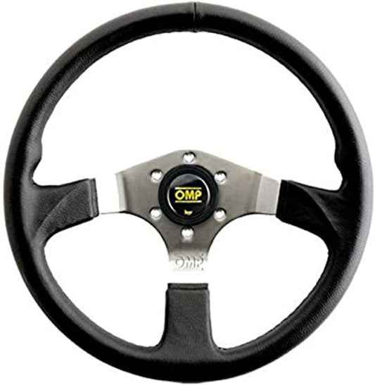 OMP Asso Flat Steering Wheel w/ 3 Steel Spokes (350mm) - Large Leather (Black)