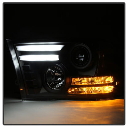 Spyder Dodge Ram 13-15 Projector Headlights Light Bar DRL Black PRO-YD-DR13-LBDRL-BK