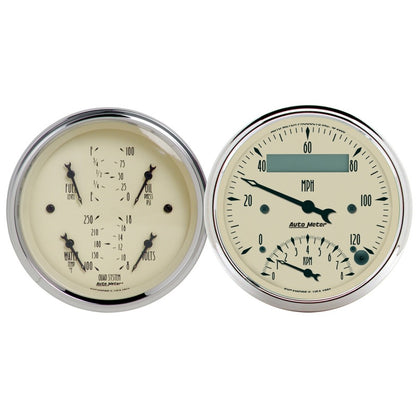 AutoMeter Gauge Kit 2 Pc. Quad & Tach/Speedo 3-3/8in. Antique Beige