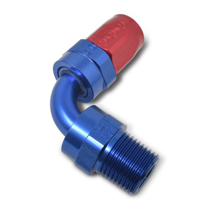 Russell Performance -6 AN Red/Blue 90 Degree Full Flow Swivel Pipe Thread Hose End (With 1/4in NPT)