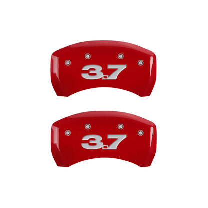 MGP 4 Caliper Covers Engraved Front Mustang Engraved Rear 37 Red finish silver ch