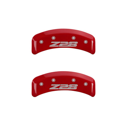 MGP 4 Caliper Covers Engraved Front Gen 4/Camaro Engraved Rear Gen 4/Z28 Red finish silver ch