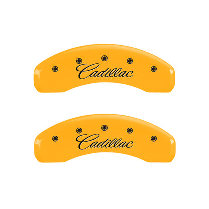 MGP 4 Caliper Covers Engraved F & R Cursive/Cadillac Yellow Finish Black Char 2010 Cadillac SRX