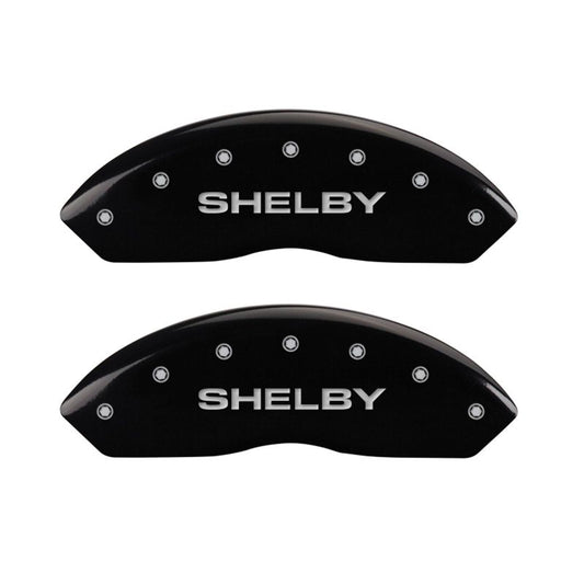 MGP 4 Caliper Covers Engraved Front Shelby Engraved Rear Tiffany Snake Black finish silver ch