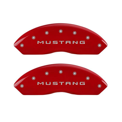 MGP 4 Caliper Covers Engraved Front Mustang Engraved Rear GT Red finish silver ch