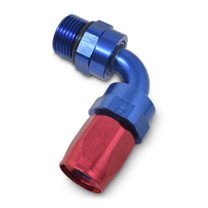 Russell Performance Swivel Hose End Assy #10 AN Male SAE Port to #8 Hose 90 Deg Red/Blue Anodized