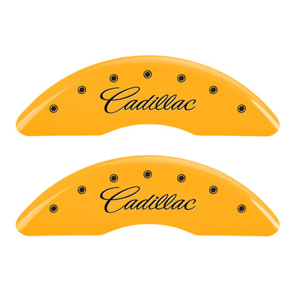 MGP 4 Caliper Covers Engraved Front Cadillac Engraved Rear XTS Yellow finish black ch