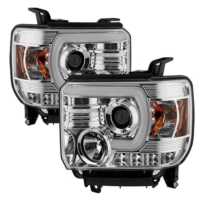 Spyder GMC Sierra 14-16 Projector Headlights Light Bar DRL Chrome PRO-YD-GS14-LBDRL-C