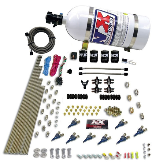 Nitrous Express 8 Cyl Piranha Direct Port 4 Solenoids Nitrous Kit (200-500HP) w/10lb Bottle