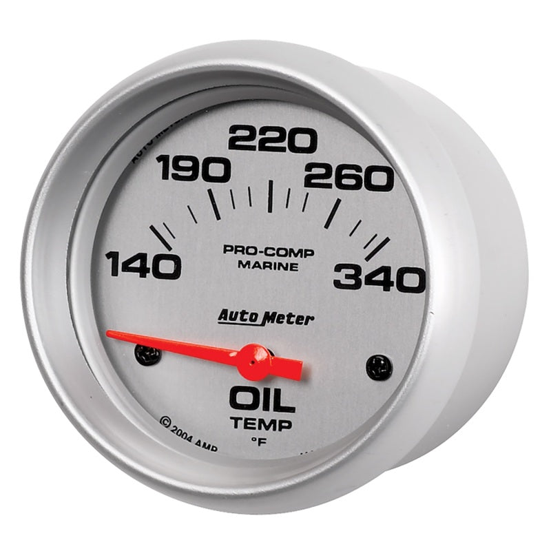 Autometer Marine Silver Ultra Lite Electric Oil Temperature Gauge 2-5/8in 140-300 Deg F