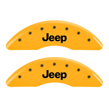 MGP 4 Caliper Covers Engraved Front JEEP Engraved Rear JEEP Grill logo Yellow finish black ch