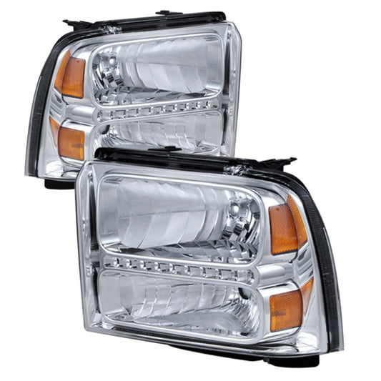 Xtune Ford F250/350/450 Super Duty 05-07 Crystal Headlights w/ LED Chrome HD-JH-FS05-LED-C