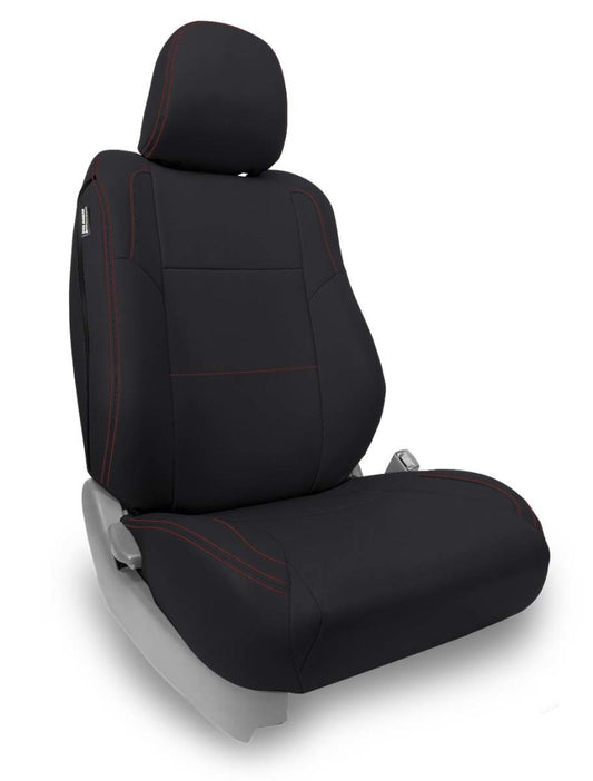 PRP 12-15 Toyota Tacoma Front Seat Covers/ Fold Flat Edition (Pair) - Black with Red Stitching