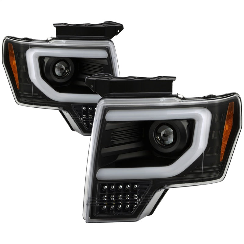 Spyder Ford F150 09-14 Halogen Light Bar Projector Headlights Black PRO-YD-FF15009PL-SEQ-BK