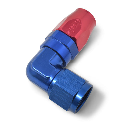 Russell Performance -10 AN Red/Blue 90 Degree Forged Aluminum Swivel Hose End