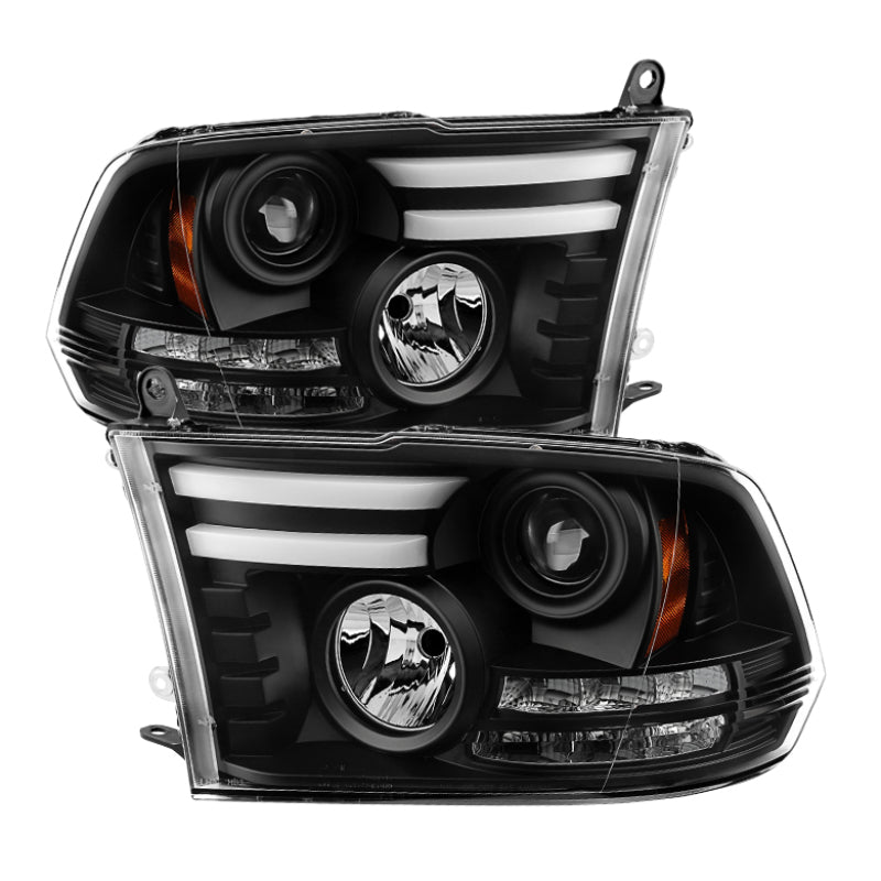 Spyder Dodge Ram 09-12 Projector Headlights Light Bar DRL Black PRO-YD-DR09-LBDRL-BK