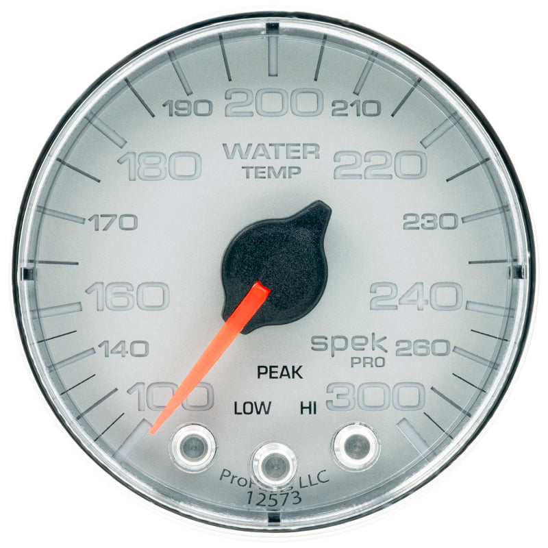 Autometer Spek-Pro Gauge Water Temp 2 1/16in 300f Stepper Motor W/Peak & Warn Slvr/Chrm