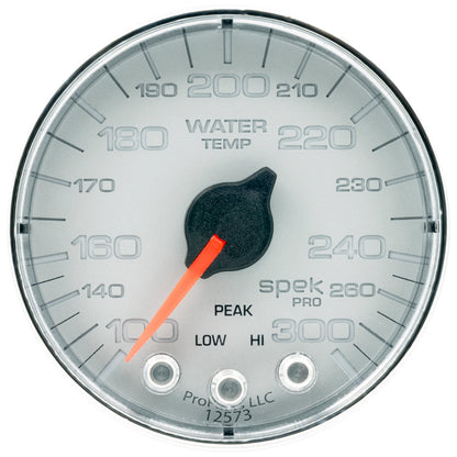 Autometer Spek-Pro Gauge Water Temp 2 1/16in 300f Stepper Motor W/Peak & Warn Slvr/Chrm