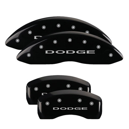 MGP 4 Caliper Covers Engraved Front & Rear With out stripes/Dodge Black finish silver ch