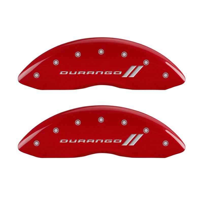 MGP 4 Caliper Covers Engraved Front & Rear With stripes/Durango Red finish silver ch