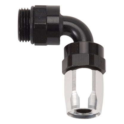 Russell Performance Swivel Hose End Assy #10 AN Male SAE Port to #8 Hose 90 Deg Clr/Blk Anodized