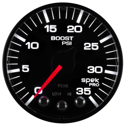 Autometer Spek-Pro Gauge Boost 2 1/16in 35psi Stepper Motor W/Peak & Warn Black/Black