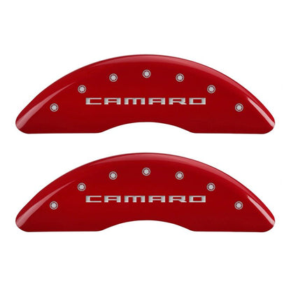 MGP 4 Caliper Covers Engraved Front Gen 5/Camaro Engraved Rear Gen 5/SS Red finish silver ch