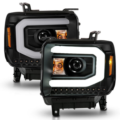 ANZO 2014-2015 GMC Sierra 1500 Projector Headlights w/ Light Bar Black Housing (Halogen Type)