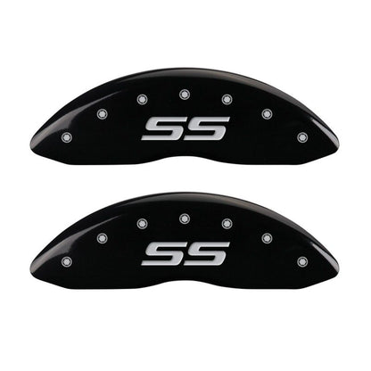 MGP 4 Caliper Covers Engraved Front & Rear Monte Carlo style/SS Black finish silver ch