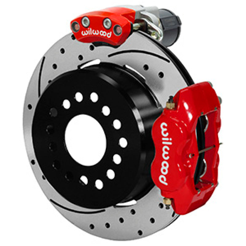 Wilwood Forged Dynalite Rear Electronic Parking Brake Kit - Red Powder Coat Caliper - D/S Rotor