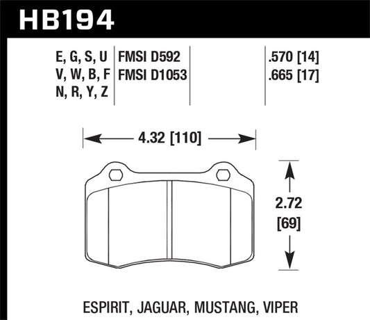 Hawk 96 & 00-02 Dodge Viper GTS/00-02 Viper RT 10 / 00 Ford Mustang SVT Cobra Race DTC-30 Brake Pads