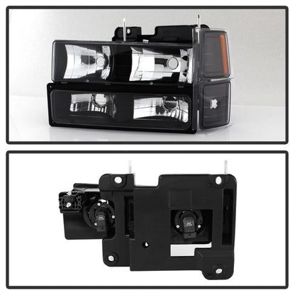 xTune Chevy Suburban 94-98 Headlights w/ Corner & Parking Lights 8pcs Black HD-JH-CCK88-AM-BK-SET