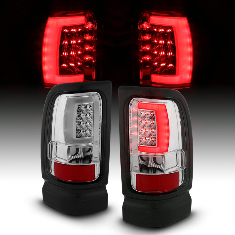 ANZO 1994-2001 Dodge Ram 1500 LED Taillights Plank Style Chrome w/ Clear Lens