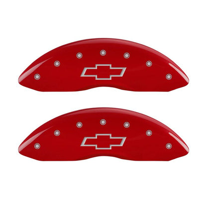 MGP 4 Caliper Covers Engraved Front & Rear Bowtie Red Finish Silver Char 2014 Chevrolet Express 2500