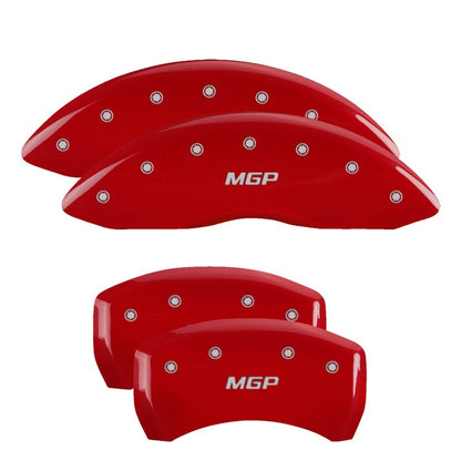 MGP 4 Caliper Covers Engraved Front Cadillac Engraved Rear XTS Red finish silver ch