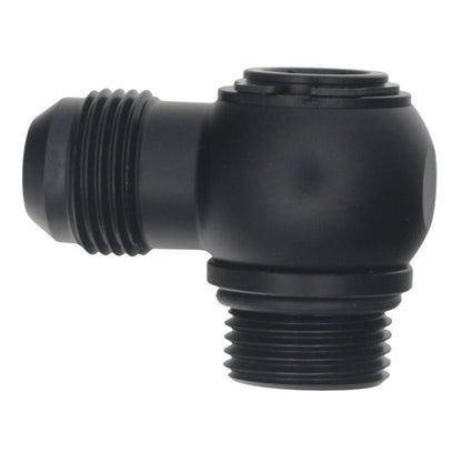 DeatschWerks 10AN ORB Male to 10AN Male Flare Low Profile 90-Degree Swivel - Anodized Matte Black