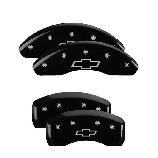 MGP 4 Caliper Covers Engraved Front & Rear Bowtie Black Finish Silver Char 2019 Chevrolet Malibu