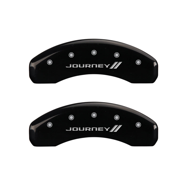 MGP 4 Caliper Covers Engraved Front & Rear With stripes/Journey Black finish silver ch