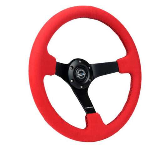 NRG Reinforced Steering Wheel (350mm/3in. Deep) Matte Black Spoke/ Red Alcantara w/ Black Stitching