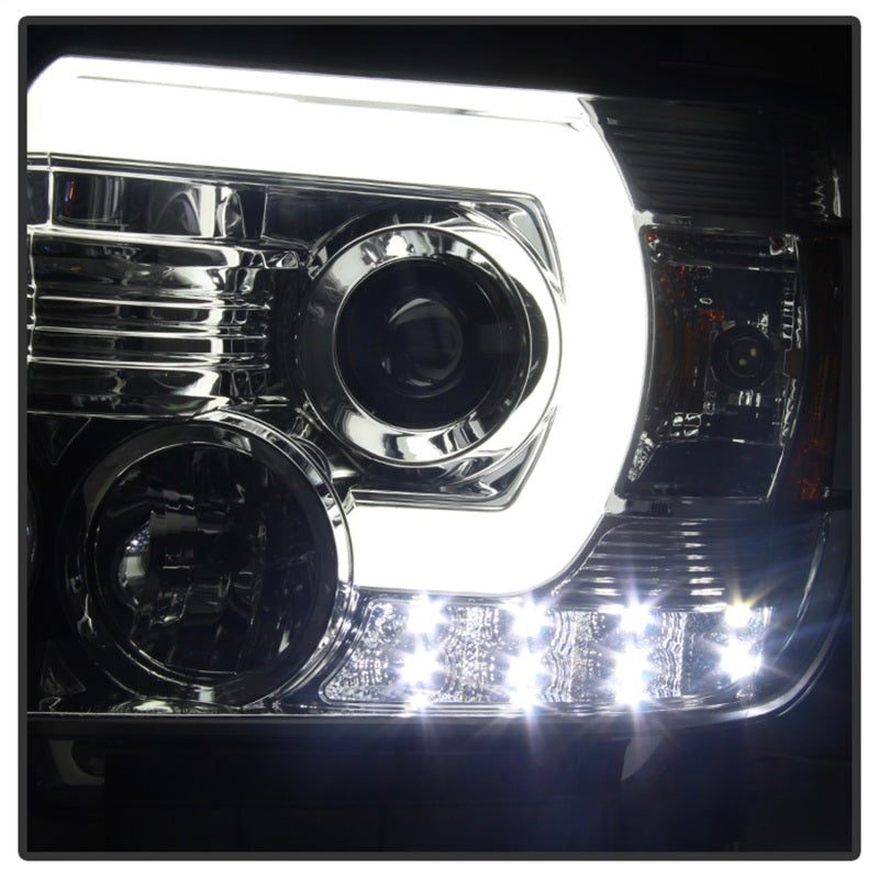 Spyder GMC Sierra 14-16 Projector Headlights Light Bar DRL Chrome PRO-YD-GS14-LBDRL-C