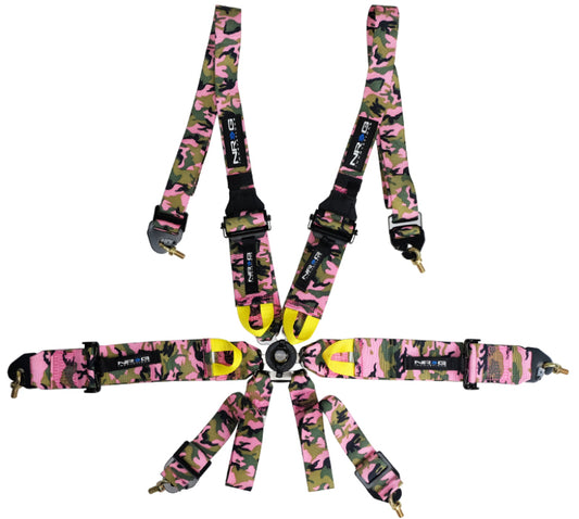 NRG FIA 6pt 2in. Shoulder Belt for HANS Device/ Rotary Cam Lock Buckle/ 3in. Waist Belt - Pink Camo