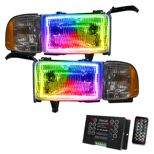 Oracle 94-02 Dodge Ram Pre-Assembled Halo Headlights - ColorSHIFT w/ 2.0 Controller