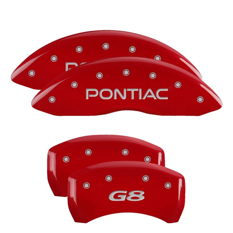 MGP 4 Caliper Covers Engraved Front Pontiac Engraved Rear G8 Red finish silver ch