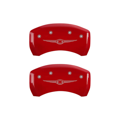 MGP 4 Caliper Covers Engraved Front & Rear Style 1/Chrysler Wing Red finish silver ch